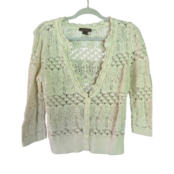 Kenar Womens Open Knit Ivory Cardigan Sweater Cotton Button Front - Picture 1 of 8